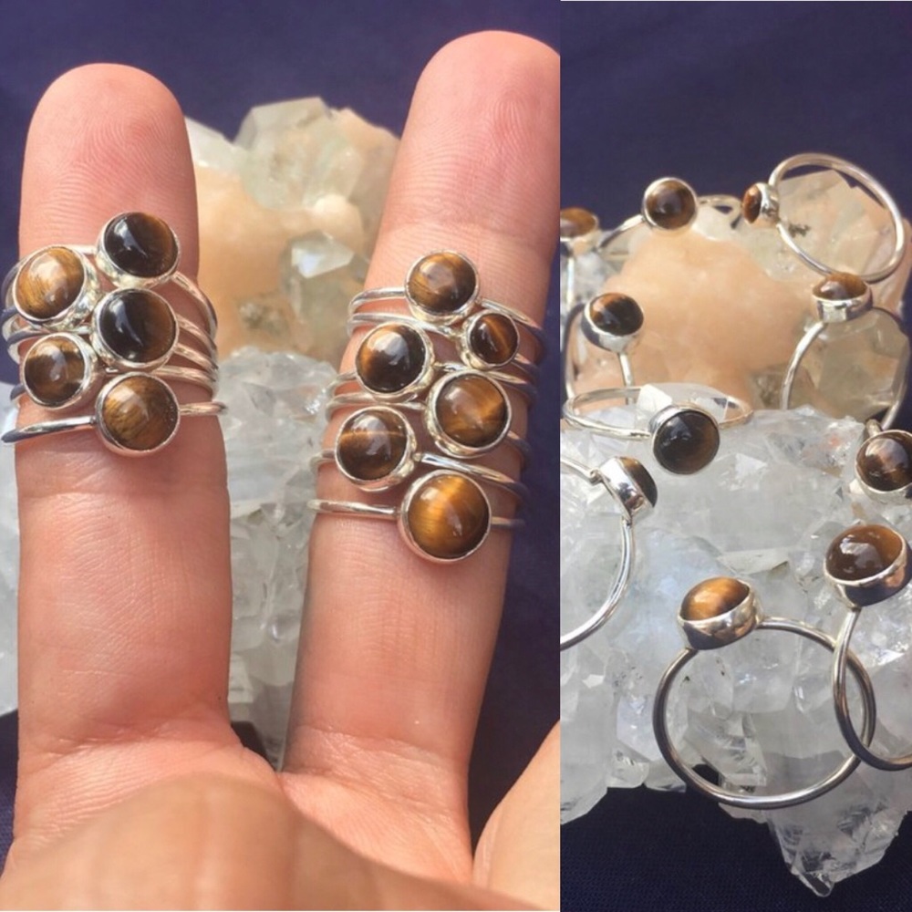 🐯👁 Handmade Tiger Eye Ring , Silver US Sizes6-8